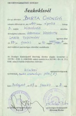 Klinikai szakpszichológus szakvizsga oklevél