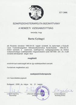 Pszichoterapeuta szakvizsga oklevél