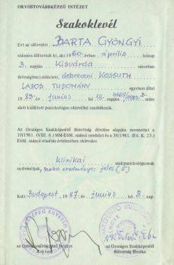 Klinikai szakpszichológus szakvizsga oklevél